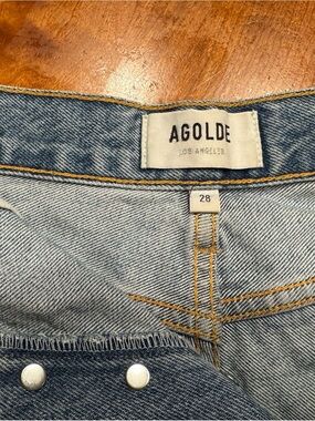 AGOLDE Parker Women’s High Rise Light Wash Cut Off Denim Shorts Size 28